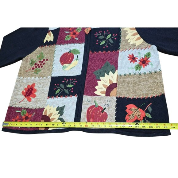 VTG Fall Patchwork Cardigan Sweater Zip Up Autumn Flowers Granny Core Plus 26/28 - Picture 10 of 10